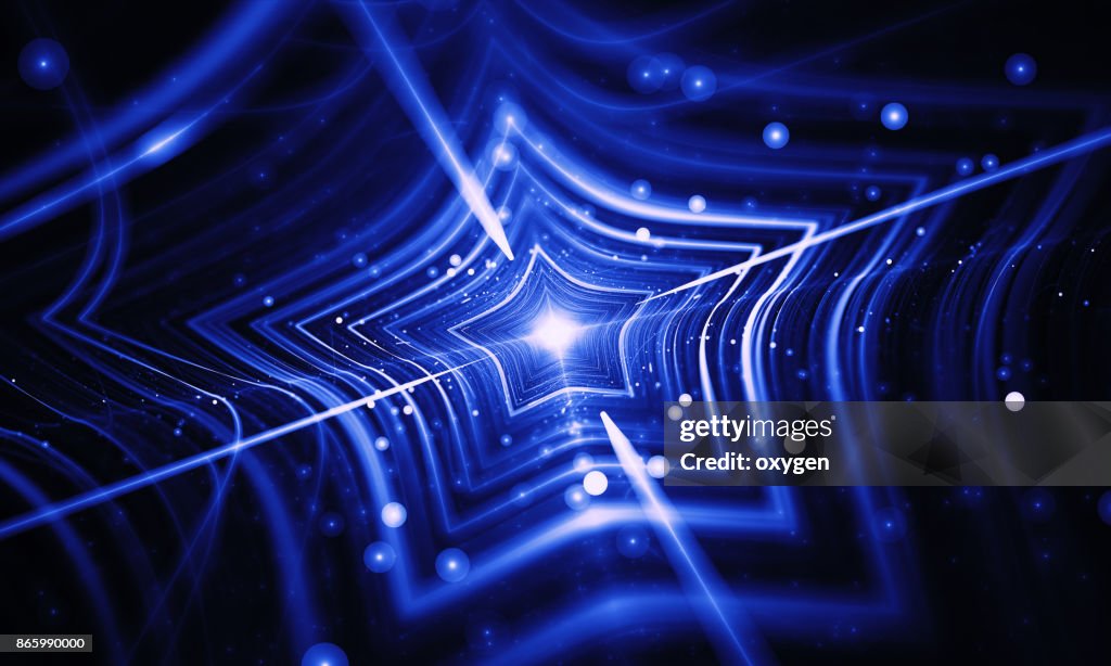 Abstract Blue glowing Star fractal with particles