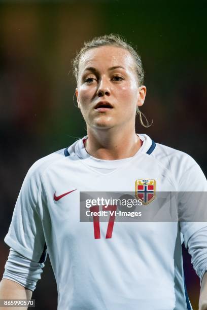 Kristine Minde of Norway during the FIFA Women's World Cup 2019 qualifying match between The Netherlands and Norway at the Noordlease Stadium on...