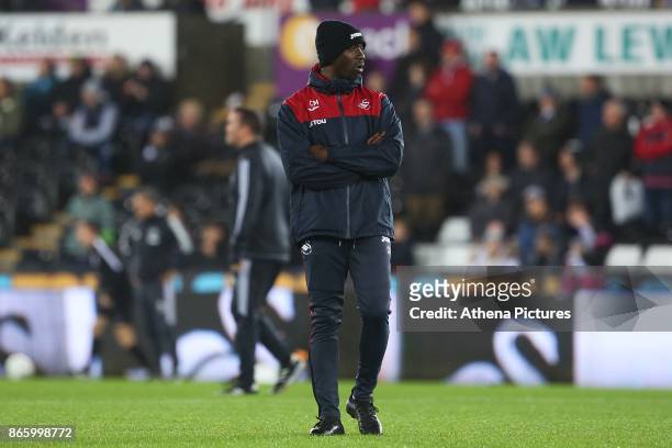 Swansea City assistant manager Claude Makelele prior to kick off of the Carabao Cup Fourth Round match between Swansea City and Manchester United at...