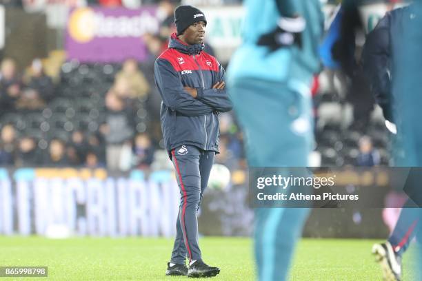 Swansea City assistant manager Claude Makelele prior to kick off of the Carabao Cup Fourth Round match between Swansea City and Manchester United at...