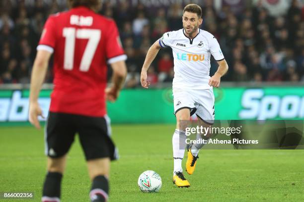 Angel Rangel of Swansea City during the Carabao Cup Fourth Round match between Swansea City and Manchester United at the Liberty Stadium on October...