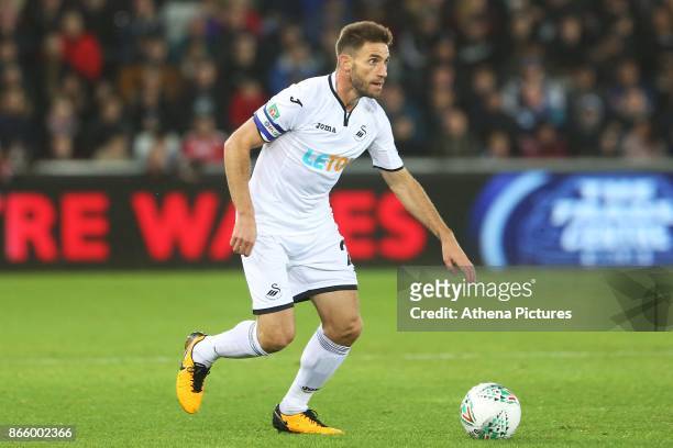 Angel Rangel of Swansea Cityd during the Carabao Cup Fourth Round match between Swansea City and Manchester United at the Liberty Stadium on October...