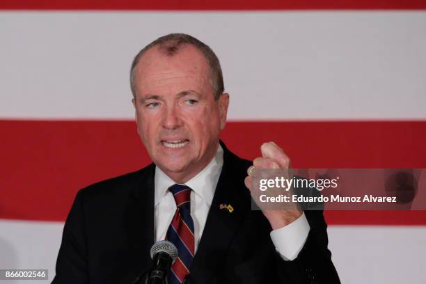 Democratic candidate Phil Murphy, who is running for the governor of New Jersey speaks to attendees during a rally on October 24, 2017 in Paramus,...