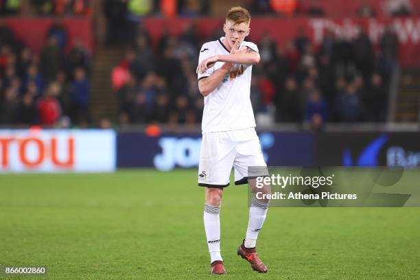 Sam Clucas of Swansea City during the Carabao Cup Fourth Round match between Swansea City and Manchester United at the Liberty Stadium on October 24,...