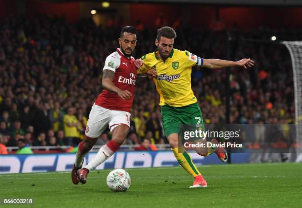 Theo Walcott of Arsenal holds off Ivo Daniel Pinto of Norwich during the Carabao Cup Fourth Round match between Arsenal and Norwich City at Emirates...