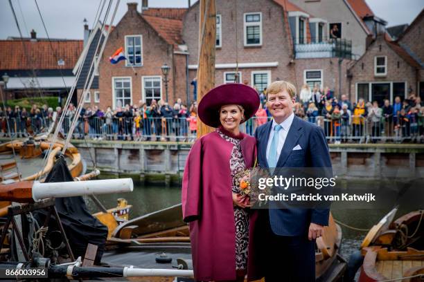 Queen Maxima of The Netherlands and King Willem-Alexander of The Netherlands visit care and living center De Haven and museum harbor Spakenburg...