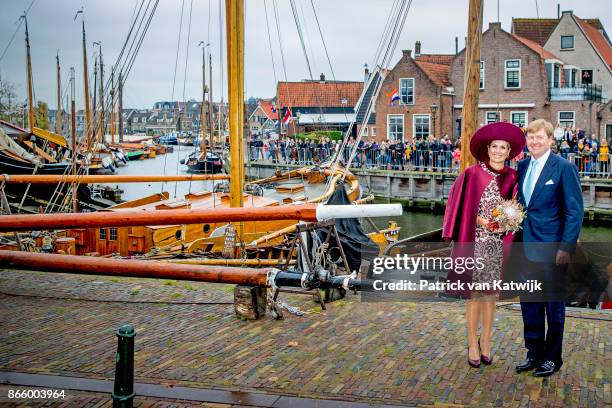 Queen Maxima of The Netherlands and King Willem-Alexander of The Netherlands visit care and living center De Haven and museum harbor Spakenburg...