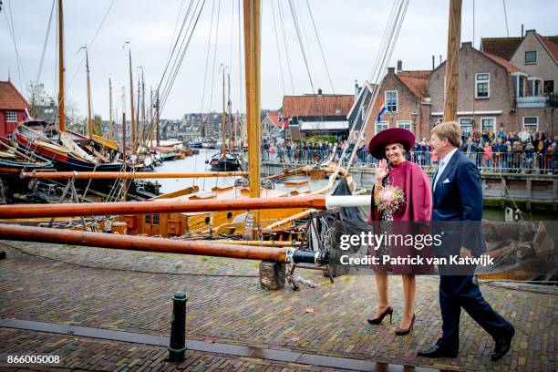 Queen Maxima of The Netherlands and King Willem-Alexander of The Netherlands visit care and living center De Haven and museum harbor Spakenburg...