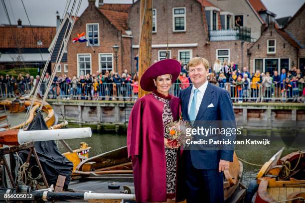 Queen Maxima of The Netherlands and King Willem-Alexander of The Netherlands visit care and living center De Haven and museum harbor Spakenburg...
