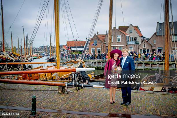 Queen Maxima of The Netherlands and King Willem-Alexander of The Netherlands visit care and living center De Haven and museum harbor Spakenburg...