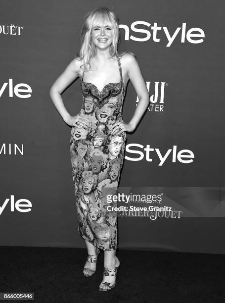 Elle Fanning arrive at the 3rd Annual InStyle Awards at The Getty Center on October 23, 2017 in Los Angeles, California.