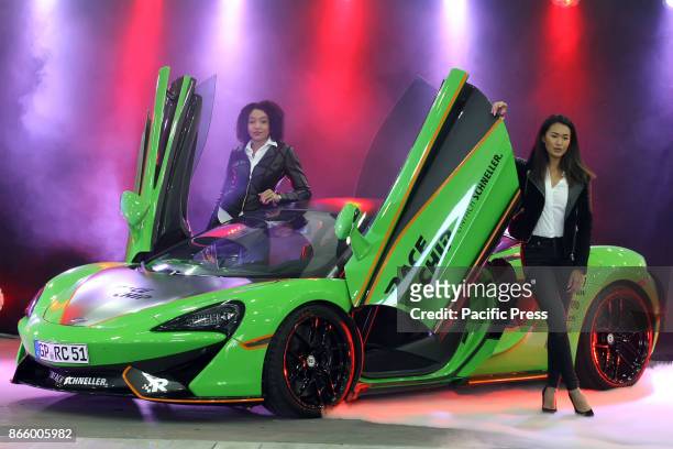 McLaren 570S from RaceChip on display at the Essen Motor Show Preview photocall. The motor show presents motorcycles, cars and tuning parts from over...