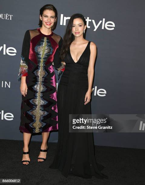 Lauren Cohan, Christian Serratos arrive at the 3rd Annual InStyle Awards at The Getty Center on October 23, 2017 in Los Angeles, California.