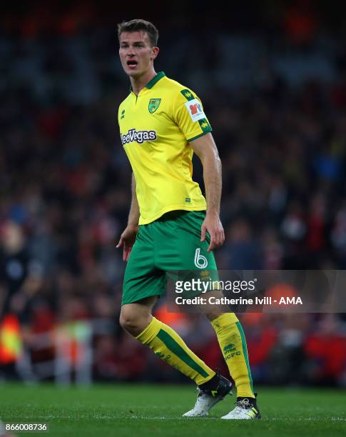 Christoph Zimmermann of Norwich City during the Carabao Cup Fourth Round match between Arsenal and Norwich City at Emirates Stadium on October 24,...
