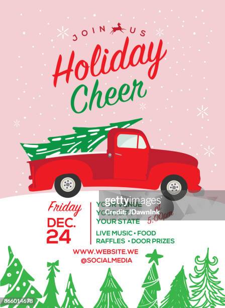 christmas cheer celebration invitation design template - christmas truck stock illustrations