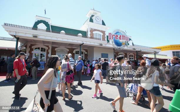 Visitors can be seen in this general view at Dreamworld on October 25, 2017 in Gold Coast, Australia. Four people were killed following an accident...