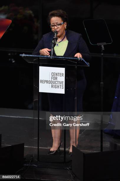 Loretta Lynch speaks at The Center For Reproductive Rights Hosts 25th Anniversary Celebration on October 24, 2017 in New York City.