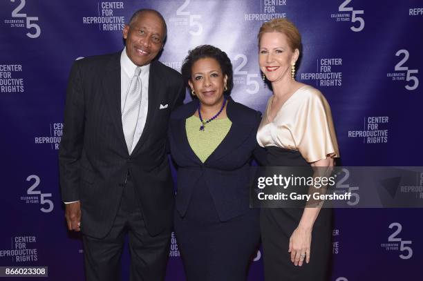 Zachary Carter, Loretta Lynch and Nancy Northup attend The Center For Reproductive Rights Hosts 25th Anniversary Celebration on October 24, 2017 in...