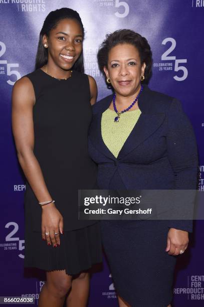 Loretta Lynch and guest attend The Center For Reproductive Rights Hosts 25th Anniversary Celebration on October 24, 2017 in New York City.