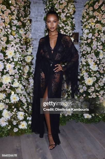 Model Jasmine Tookes, wearing John Hardy jewelry, attends John Hardy And Vanity Fair Celebrate Legends at Le Coucou on October 24, 2017 in New York...