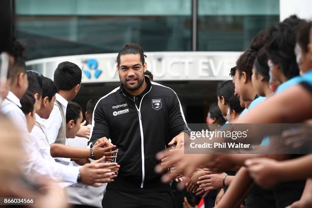 Kiwi's captain Adam Blair arrives for their Rugby League World Cup 2017 Team Welcome at Wynard Quarter on October 25, 2017 in Auckland, New Zealand.