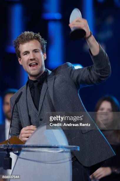 Luke Mockridge receives his award for 'Best Comedy Show' during the 21st Annual German Comedy Awards on October 24, 2017 in Cologne, Germany