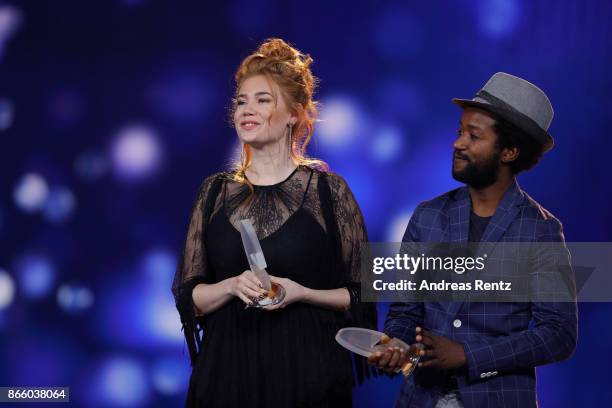 Palina Rojinski receives her award for 'Best Cinema Comedy' during the 21st Annual German Comedy Awards on October 24, 2017 in Cologne, Germany