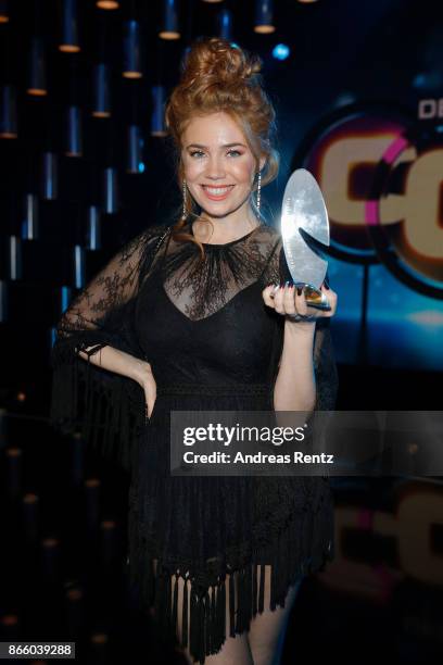 Palina Rojinski receives her award for 'Best Cinema Comedy' during the 21st Annual German Comedy Awards on October 24, 2017 in Cologne, Germany