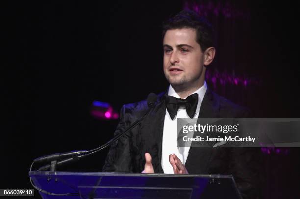 Event honoree Grant Verstandig speaks onstage at Gabrielle's Angel Foundation's Angel Ball 2017 at Cipriani Wall Street on October 23, 2017 in New...