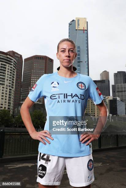Alanna Kennedy of Melbourne City Womens team poses during a Melbourne City W-League media opportunity at SBS Studios on October 25, 2017 in...