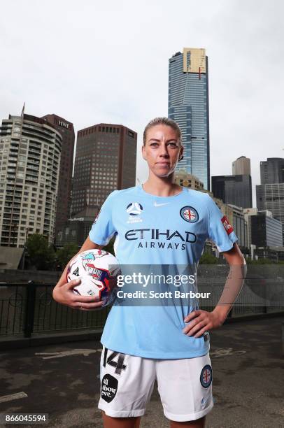 Alanna Kennedy of Melbourne City Womens team poses during a Melbourne City W-League media opportunity at SBS Studios on October 25, 2017 in...