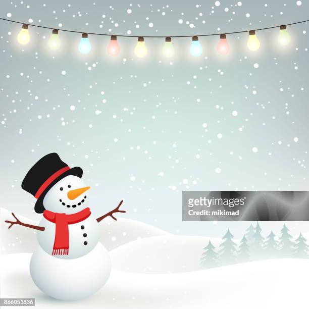 bildbanksillustrationer, clip art samt tecknat material och ikoner med vinter jul bakgrund med snögubbe - snögubbe