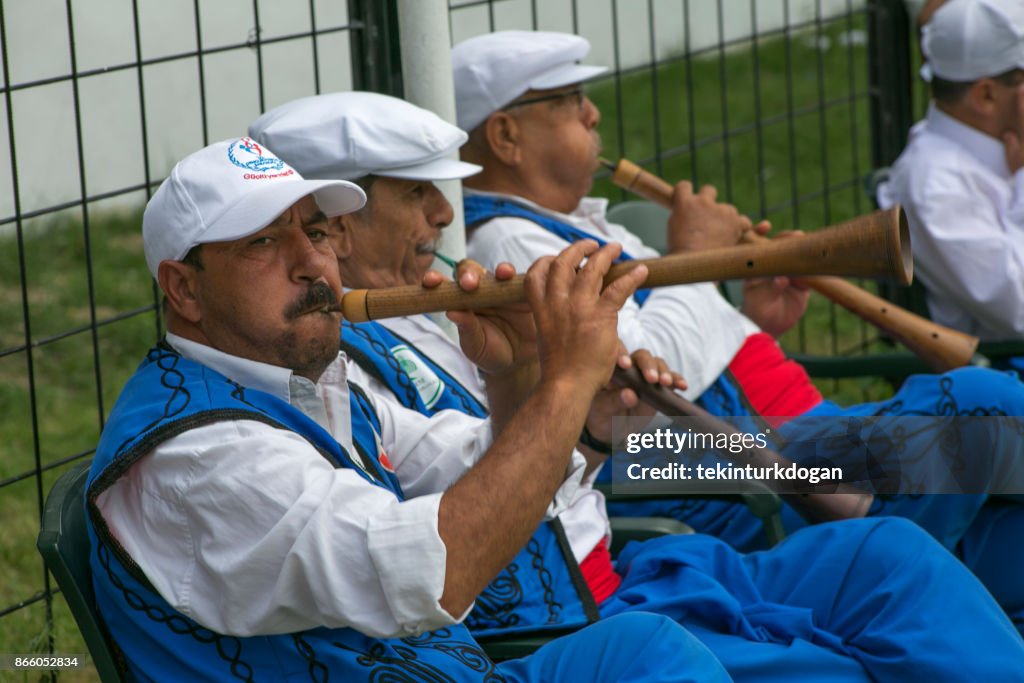 Famous ottoman music band clarions during traditional oil wrestling competition at kirkpinar edirne turkey