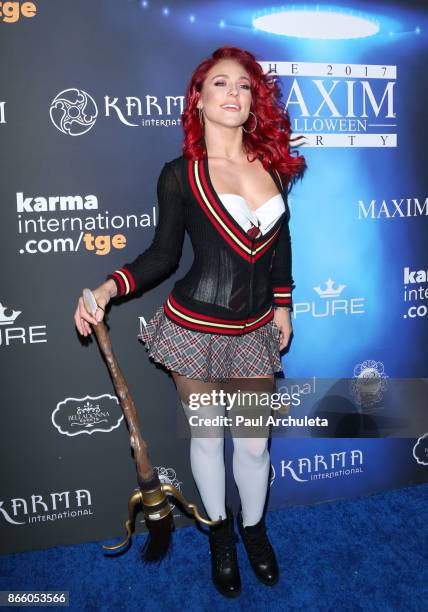 Dancer / TV Personality Sharna Burgess attends the 2017 Maxim Halloween party at Los Angeles Center Studios on October 21, 2017 in Los Angeles,...