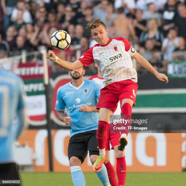 Lukas Ramser of Augsburg in action during the Regionalliga Bayern match between FC Augsburg II and 1860 Muenchen at WWK ARENA on October 14, 2017 in...