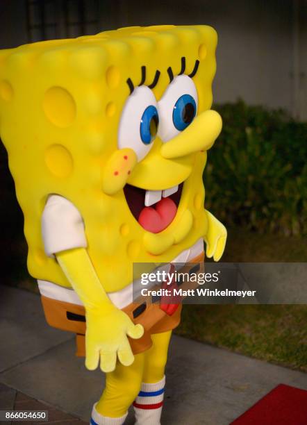 SpongeBob SquarePants attends the 2017 Princess Grace Awards Gala Kick Off Event with a special tribute to Stephen Hillenberg at Paramount Studios on...