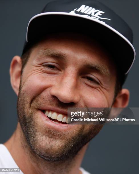 Travis Cloke speaks with media after announcing his retirement at Nike on October 25, 2017 in Melbourne, Australia.