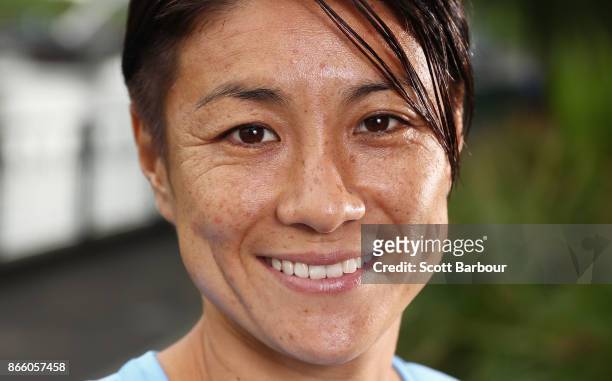 Yukari Kinga of Melbourne City Womens team poses during a Melbourne City W-League media opportunity at SBS Studios on October 25, 2017 in Melbourne,...