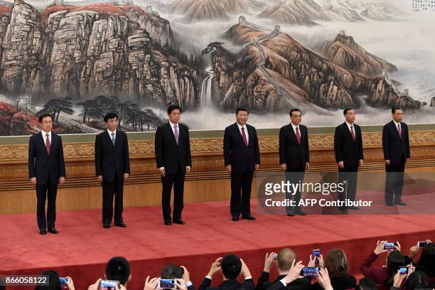 The Communist Party of China's new Politburo Standing Committee, the nation's top decision-making body Han Zheng, Wang Huning, Li Zhanshu, Chinese...