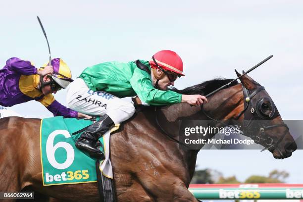 Weather With You ridden by Mark Zahra wins the Roderick Insurance Brokers 3YO Geelong Classic during Melbourne Racing at Geelong Racecourse on...