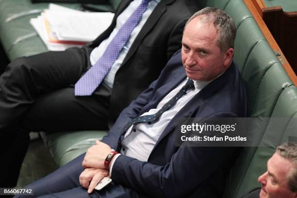 Deputy Prime Minister Barnaby Joyce during House of Representatives question time at Parliament House on October 25, 2017 in Canberra, Australia. The...