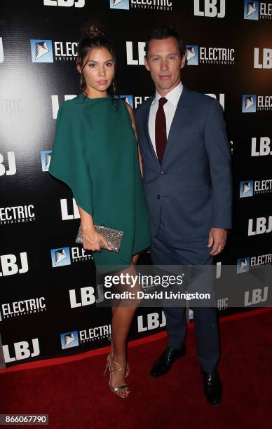 Actor Jeffrey Donovan and Michelle Woods attend the premiere of Electric Entertainment's "LBJ" at ArcLight Hollywood on October 24, 2017 in...