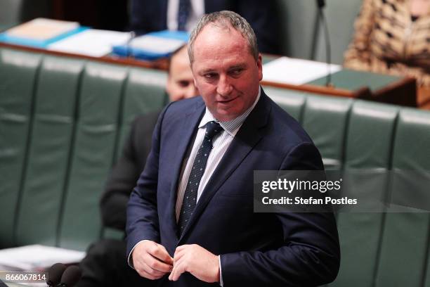 Deputy Prime Minister Barnaby Joyce during House of Representatives question time at Parliament House on October 25, 2017 in Canberra, Australia. The...