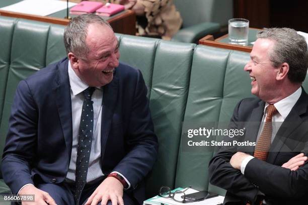 Deputy Prime Minister Barnaby Joyce during House of Representatives question time at Parliament House on October 25, 2017 in Canberra, Australia. The...