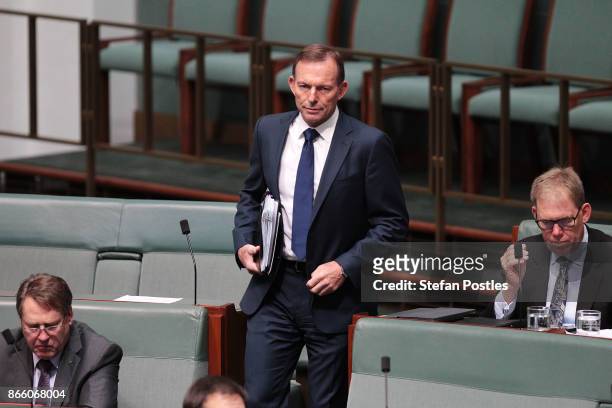 Tony Abbott arrives to House of Representatives question time at Parliament House on October 25, 2017 in Canberra, Australia. The Sydney and...