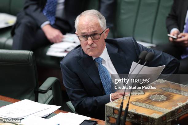 Prime Minister Malcolm Turnbull during House of Representatives question time at Parliament House on October 25, 2017 in Canberra, Australia. The...