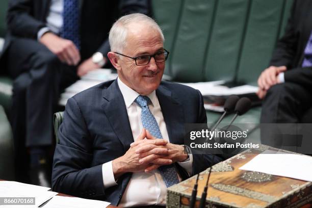 Prime Minister Malcolm Turnbull during House of Representatives question time at Parliament House on October 25, 2017 in Canberra, Australia. The...