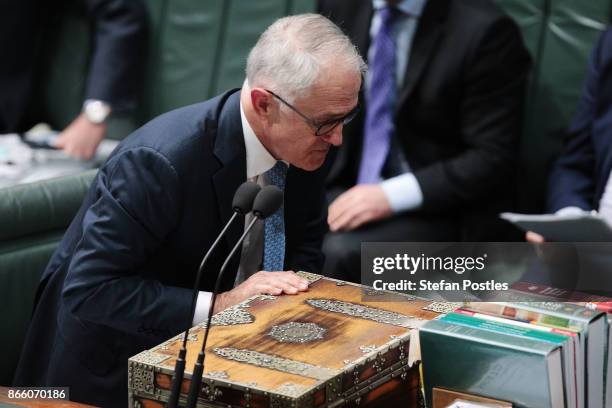 Prime Minister Malcolm Turnbull during House of Representatives question time at Parliament House on October 25, 2017 in Canberra, Australia. The...