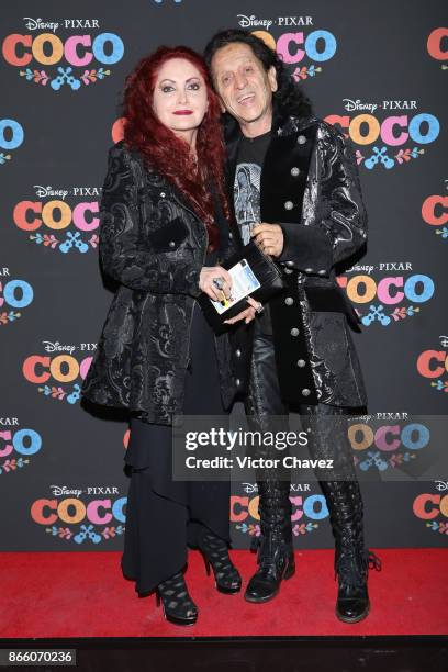 Chela Lora and Alex Lora of El Tri attend the "Coco" Mexico City premiere at Palacio de Bellas Artes on October 24, 2017 in Mexico City, Mexico.