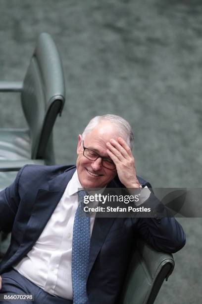 Prime Minister Malcolm Turnbull during House of Representatives question time at Parliament House on October 25, 2017 in Canberra, Australia. The...